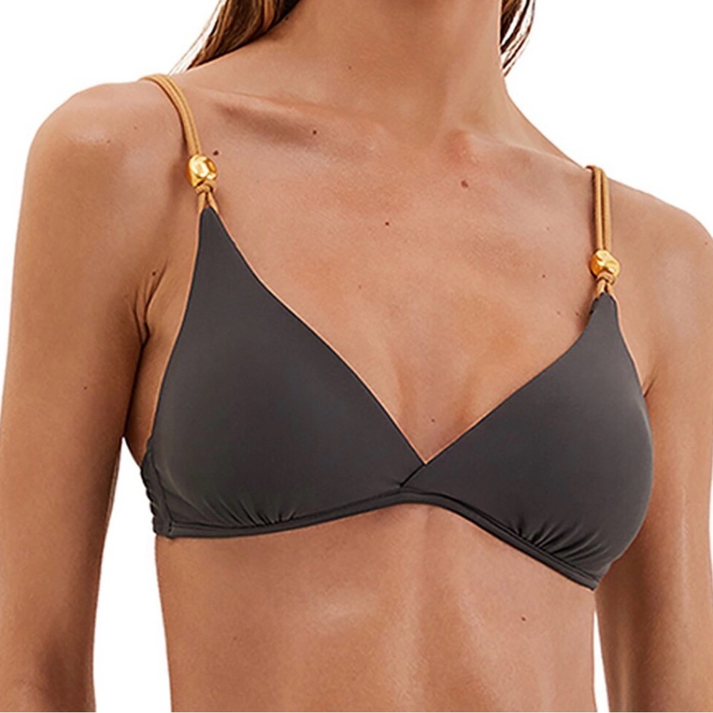 Classic Gray Triangle Bikini Top with Gold Accent